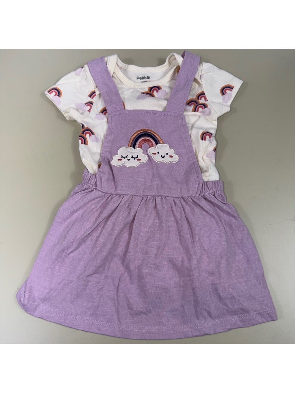 Pekkle Baby Girls 12M Purple Rainbow 2-Piece Dress Set